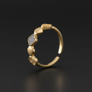 Anillo Ajustable Clover Duality (Trébol Negro y Circonias)