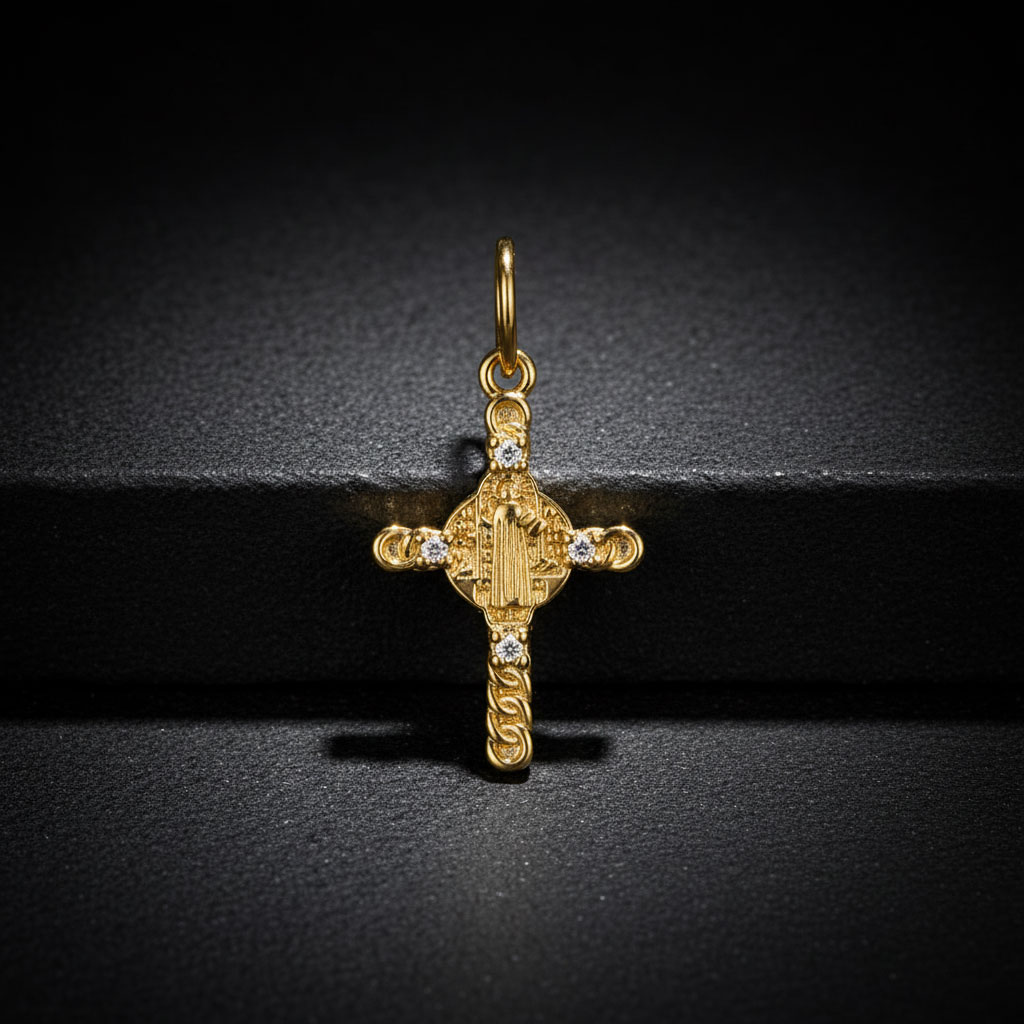 Dije Cruz de San Benito (Tejido Entrelazado y Circonias) de 2 cms - Imagen 2