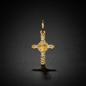 Dije Cruz de San Benito (Tejido Entrelazado y Circonias) de 2 cms
