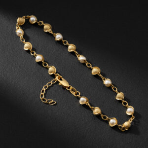 Tobillera Romantic con Perlas y Oro Texturizado (Ajustable)