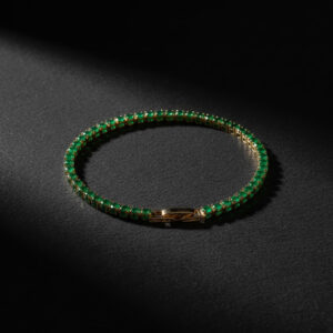 Pulsera en circonias de color Cristal, Esmeralda y Negro de 20 cms